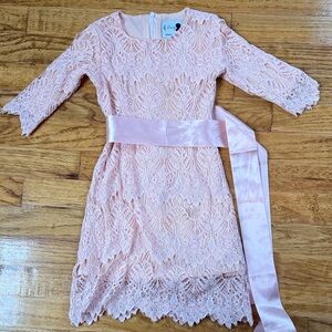 Dainty Jewells Peach Lace Kids Dress